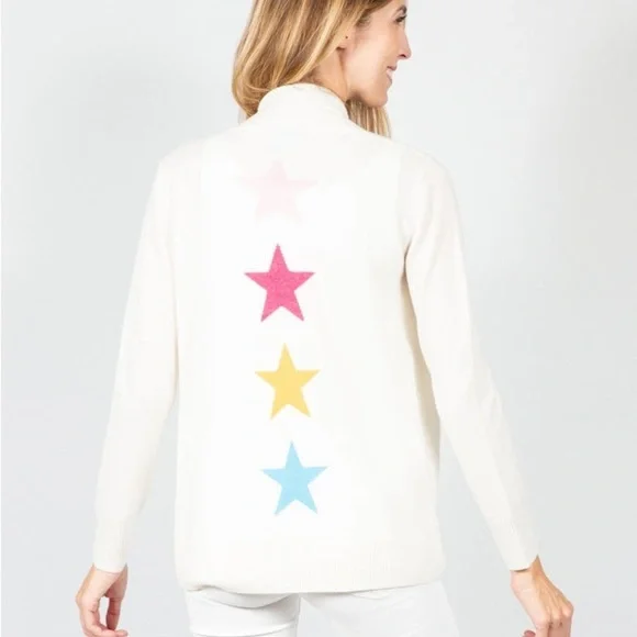 Two Bees Cashmere Stars Open Front Cardigan Sweater Ivory Off White Cozy Shawl S - Picture 7 of 8